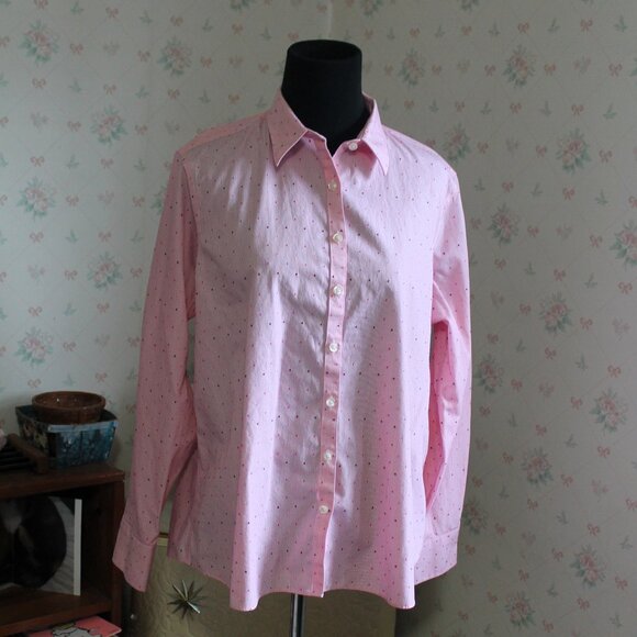 Land's End Pink Cotton Dotted Swiss Button Down Shirt, Size 12P - Picture 3 of 7